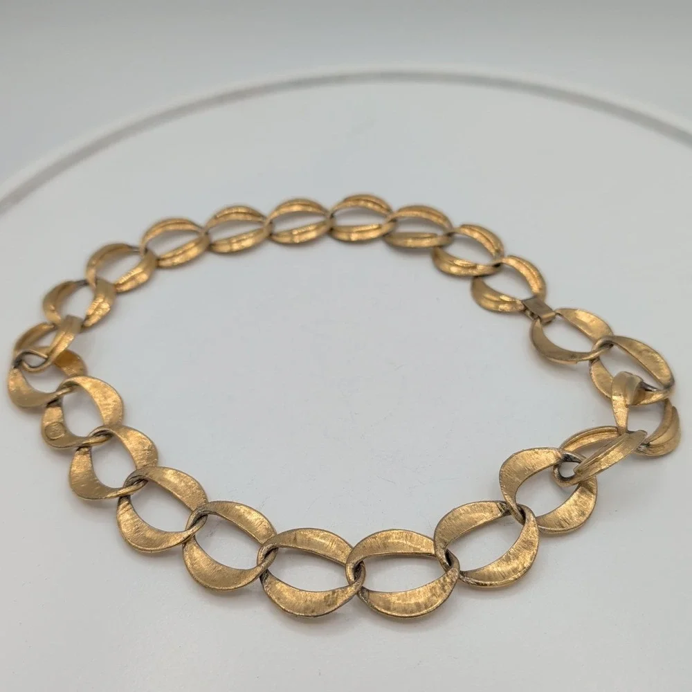 Vintage Napier Yellow‎ Gold Tone Textured Chunky Crescent Link Choker Necklace